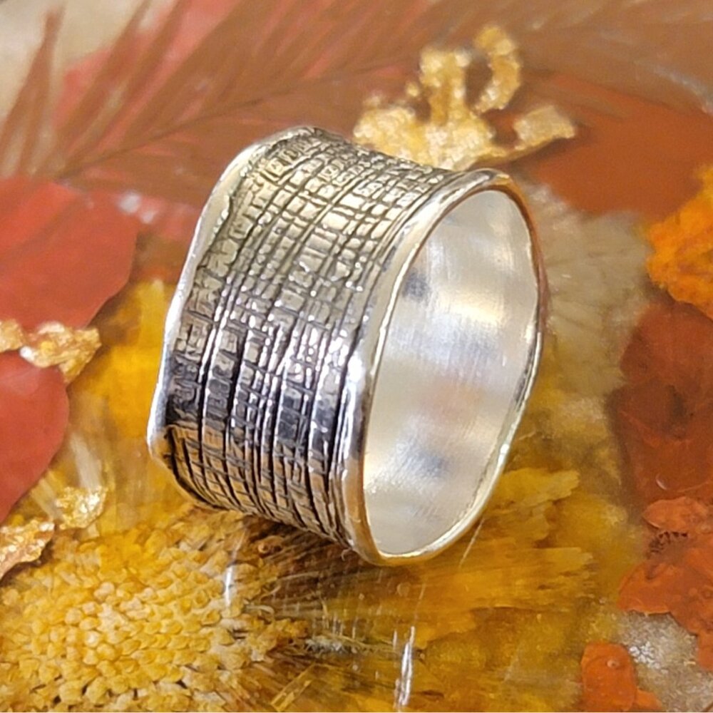 925 Sterling Silver Crosshatch Wide Band Ring Sz 7 NWT